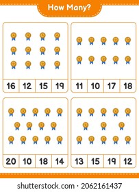 Counting game, how many Trophy. Educational children game, printable worksheet, vector illustration