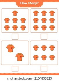 Counting game, how many Tshirt. Educational children game, printable worksheet, vector illustration