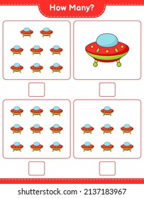 Counting game, how many Ufo. Educational children game, printable worksheet, vector illustration