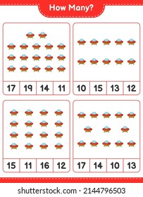 Counting game, how many Ufo. Educational children game, printable worksheet, vector illustration
