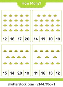 Counting game, how many Ufo. Educational children game, printable worksheet, vector illustration