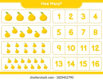 Counting game, how many Ugli. Educational children game, printable worksheet, vector illustration