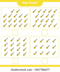 Counting game, how many Ukulele. Educational children game, printable worksheet, vector illustration