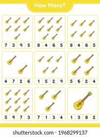 Counting game, how many Ukulele. Educational children game, printable worksheet, vector illustration