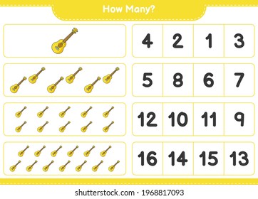 Counting game, how many Ukulele. Educational children game, printable worksheet, vector illustration