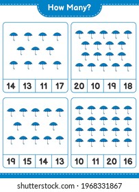 Counting game, how many Umbrella. Educational children game, printable worksheet, vector illustration