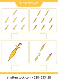 Counting game, how many Umbrella. Educational children game, printable worksheet, vector illustration