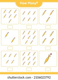 Contando el juego, cuántos paraguas. Juego infantil educativo, hoja de cálculo imprimible, ilustración vectorial