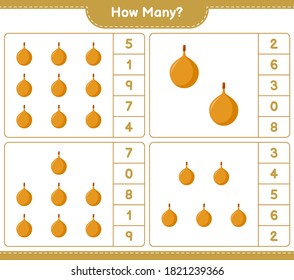 Counting game, how many Voavanga. Educational children game, printable worksheet, vector illustration