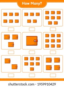 Counting game, how many Wallet. Educational children game, printable worksheet, vector illustration