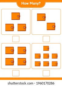 Counting game, how many Wallet. Educational children game, printable worksheet, vector illustration