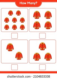Counting game, how many Warm Clothes. Educational children game, printable worksheet, vector illustration