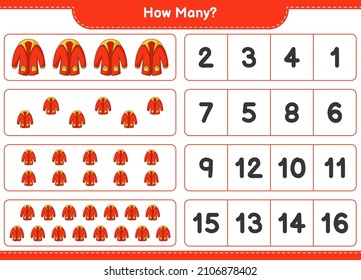 Counting game, how many Warm Clothes. Educational children game, printable worksheet, vector illustration