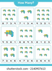 Counting game, how many Water Gun. Educational children game, printable worksheet, vector illustration