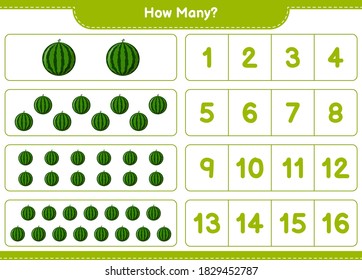 Counting game, how many Watermelon. Educational children game, printable worksheet, vector illustration