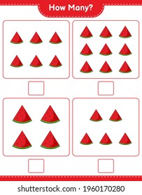 Counting game, how many Watermelon. Educational children game, printable worksheet, vector illustration