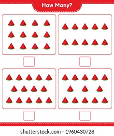 Counting game, how many Watermelon. Educational children game, printable worksheet, vector illustration