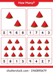 Counting game, how many Watermelon. Educational children game, printable worksheet, vector illustration