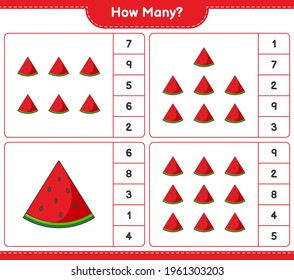 Counting game, how many Watermelon. Educational children game, printable worksheet, vector illustration