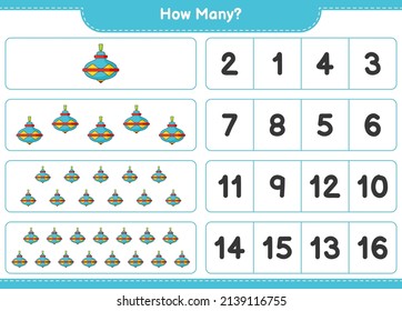 Counting game, how many Whirligig Toy. Educational children game, printable worksheet, vector illustration