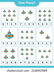 Counting game, how many Whirligig Toy. Educational children game, printable worksheet, vector illustration