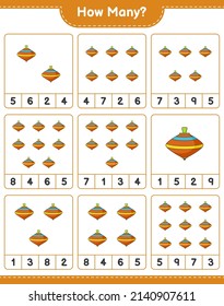 Counting game, how many Whirligig Toy. Educational children game, printable worksheet, vector illustration
