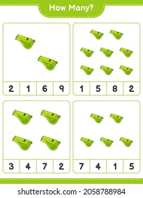 Counting game, how many Whistle. Educational children game, printable worksheet, vector illustration