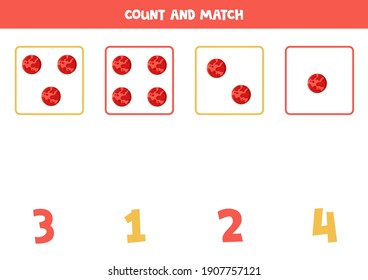 Counting game for kids. Count all planets Mars and match with number. Worksheet for children.