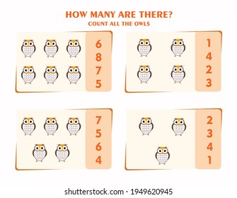 Counting game for kids. count all objects. worksheet for children.