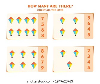 Counting game for kids. count all objects. worksheet for children.