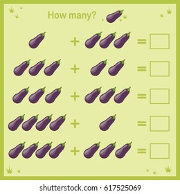 Counting Game for kids. Educational a mathematical game. Count the numbers in the picture and write the result.