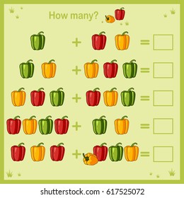 Counting Game for kids. Educational a mathematical game. Count the numbers in the picture and write the result.