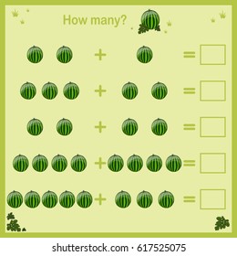 Counting Game for kids. Educational a mathematical game. Count the numbers in the picture and write the result.