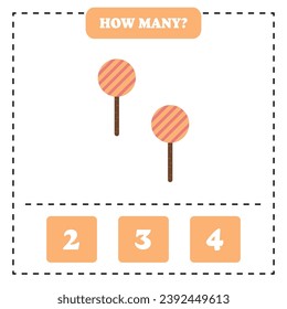 Counting game for kids. How many candy are there? Educational worksheet design for children.