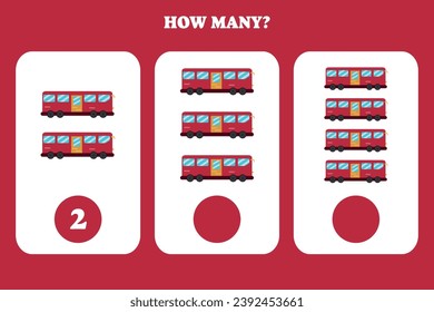 Counting game for kids. How many bus are there? Educational worksheet design for children.