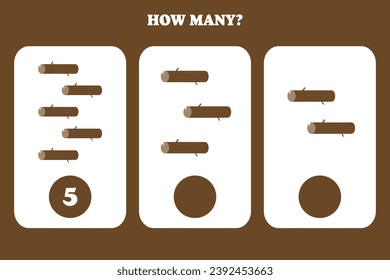 Counting game for kids. How many log are there? Educational worksheet design for children.