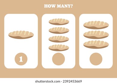 Counting game for kids. How many bread are there? Educational worksheet design for children.