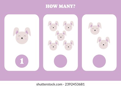 Counting game for kids. How many rabbit are there? Educational worksheet design for children.