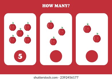 Counting game for kids. How many apple are there? Educational worksheet design for children.