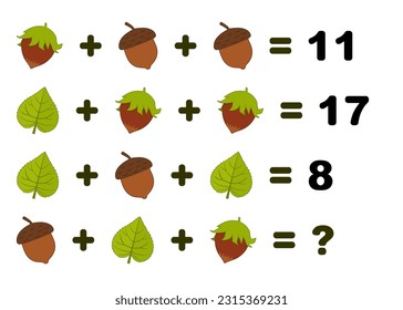 Counting game. Math  Educational Kids game. Educational children game, printable worksheet, vector illustration.  Printable math activity for grade 2