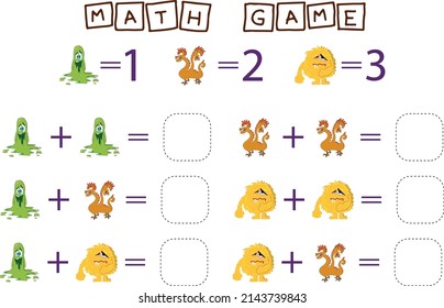 counting game with monsters. Preschool worksheet, kids activity sheet, printable worksheet
