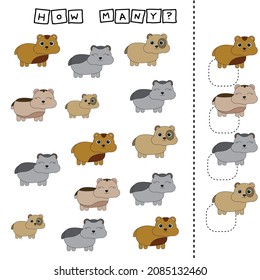 Counting Game for Preschool Children.  Count how many hamsters


