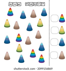 Counting Game for Preschool Children.  Count how many pyramids