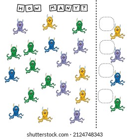 Counting Game for Preschool Children.  Count how many monsters
