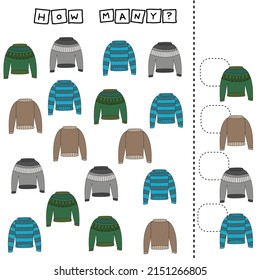 Counting Game for Preschool Children.  Count how many sweaters