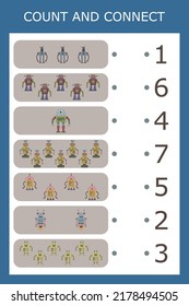 Counting Game For Preschool Children.  Count How Many  Robots