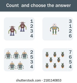 Counting Game For Preschool Children.  Count How Many  Robots