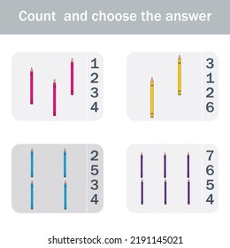 Counting Game For Preschool Children.  Count How Many  Pencil