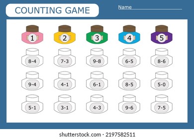 Counting Game For Preschool Children.  Count How Many With Paints 