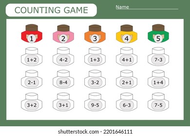 Counting Game For Preschool Children.  Count How Many With Paints 